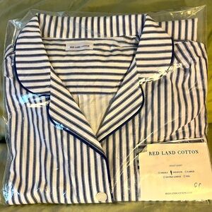 Red Land Cotton Brand Night
Shirt, Bold Blue Piping details, Size Medium